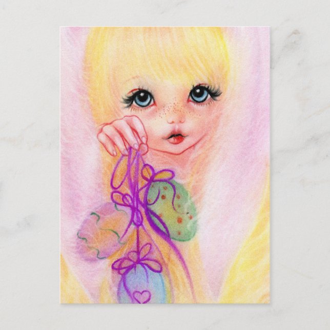Cartão Postal De Festividades Cartaz da menina do Coelhinho da Páscoa Hoppy (Frente)
