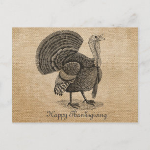 Cartão Postal De Festividades Cartaz de Ação de Graças Burlap Vintage Turkey