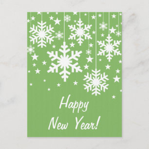 Cartão Postal De Festividades Cartaz de Ano Novo em Flocos de Neve e Estrelas, V