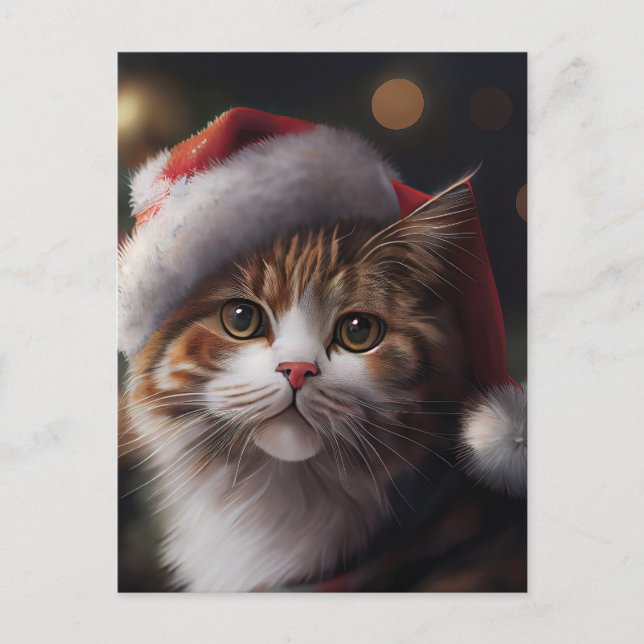 Cartão Postal De Festividades Cartaz de gato Feliz Natal (Frente)