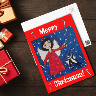 Cartão Postal De Festividades Cartaz de Natal Candy Cane e Gato