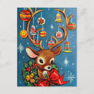 Cartão Postal De Festividades Cartaz de Natal das renas Vintage retro Holiday