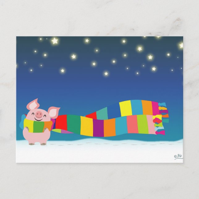 Cartão Postal De Festividades Cartaz de Natal de Little Pig (Frente)