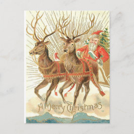 Cartão Postal De Festividades Cartaz de Natal feliz, Papais noeis em Sleigh