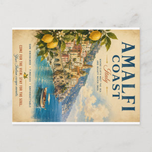 Cartão Postal De Festividades Cartaz de Viagem Antigo da Costa Amalfitana Itália