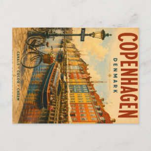 Cartão Postal De Festividades Cartaz de Viagem Copenhague Dinamarca Vintage com