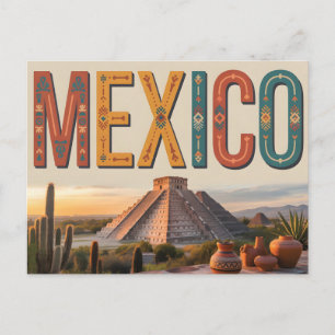Cartão Postal De Festividades Cartaz de Viagem em Estilo Vintage do México com P