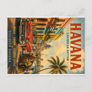Cartão Postal De Festividades Cartaz de Viagem Havana Vintage com Carros Clássic