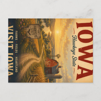 Cartão Postal De Festividades Cartaz de Viagem Paisagem Rural Iowa Vintage