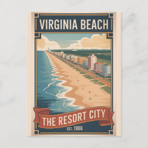 Cartão Postal De Festividades Cartaz de Viagem Retro da Praia da Virgínia Antiga