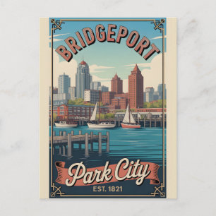 Cartão Postal De Festividades Cartaz de Viagem Retro de Bridgeport Connecticut A
