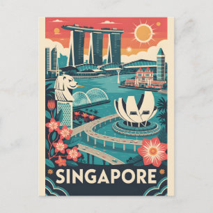 Cartão Postal De Festividades Cartaz de Viagem Retro de Singapura Arte Vintage