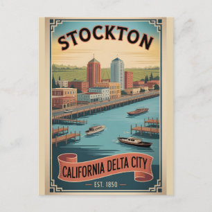 Cartão Postal De Festividades Cartaz de Viagem Retro Stockton Califórnia Vintage