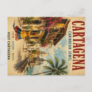 Cartão Postal De Festividades Cartaz de Viagem Vintage Cartagena Colômbia com Co