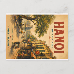 Cartão Postal De Festividades Cartaz de Viagem Vintage Hanoi com Cu Asiático Ate
