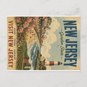 Cartão Postal De Festividades Cartaz de Viagem Vintage New Jersey Garden State c