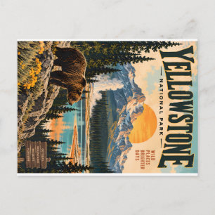 Cartão Postal De Festividades Cartaz Vintage do Parque Nacional de Yellowstone c