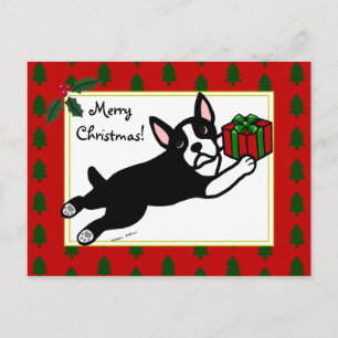 Cartão Postal De Festividades Cartografia de Natal 2 em Boston Terrier