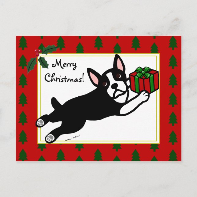 Cartão Postal De Festividades Cartografia de Natal 2 em Boston Terrier (Frente)