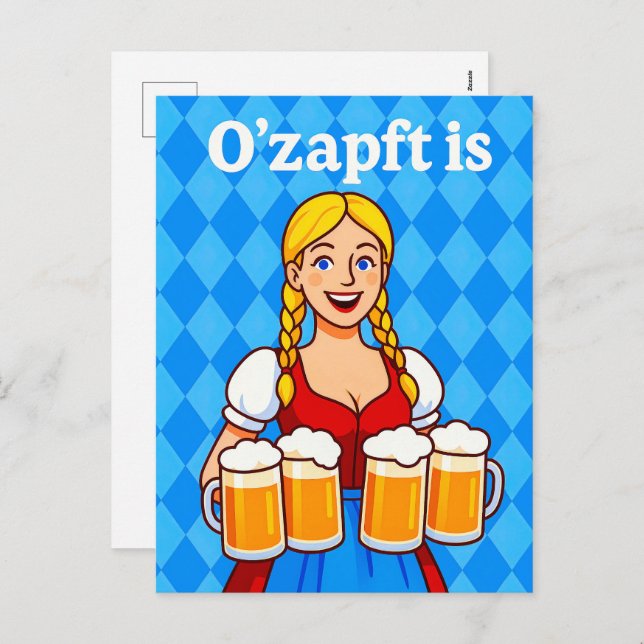 Cartão Postal De Festividades Cartografia do Garçonete Bávaro com Perucas de Cer (Frente/Verso)