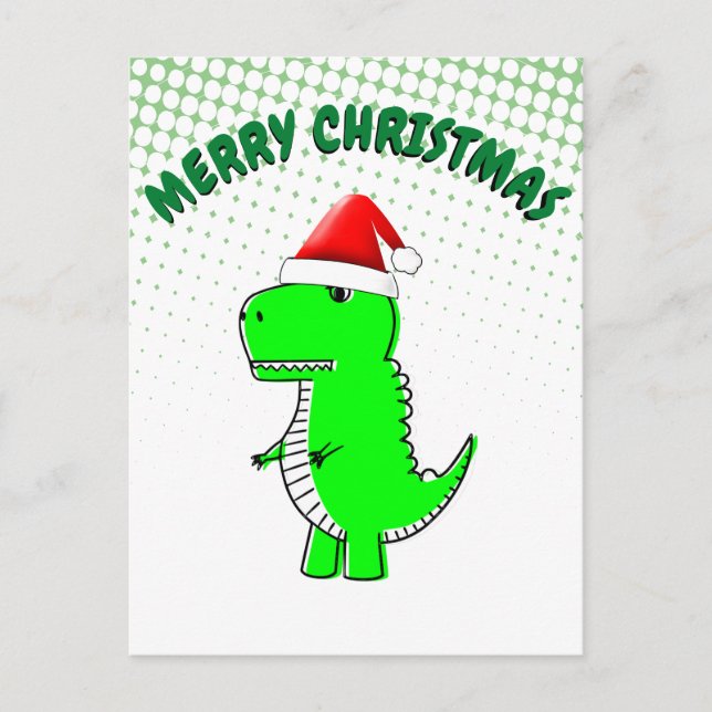 Cartão Postal De Festividades Cartografia T Rex Cute Dino Santas Chapéu de Natal (Frente)