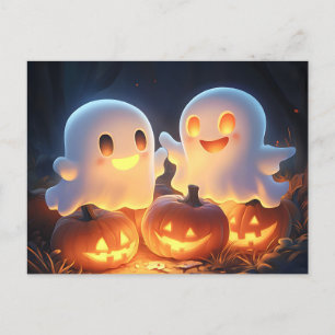 Cartão Postal De Festividades Cartoon Bonito de Halloween Fantasmas Brilhantes