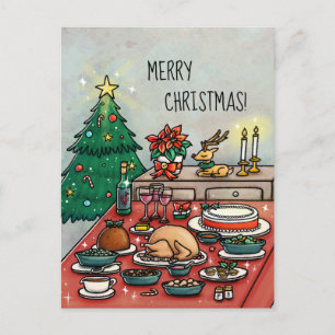 Cartão Postal De Festividades Cartoon Christmas Dinner