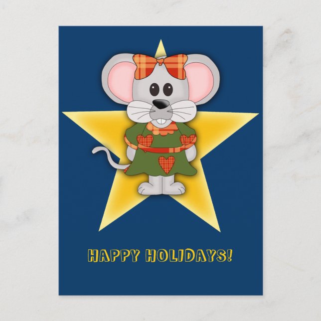 Cartão Postal De Festividades Cartoon Christmas Mouse Custom Text (Frente)