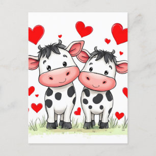 Cartão Postal De Festividades Cartoon Cow Casal Love