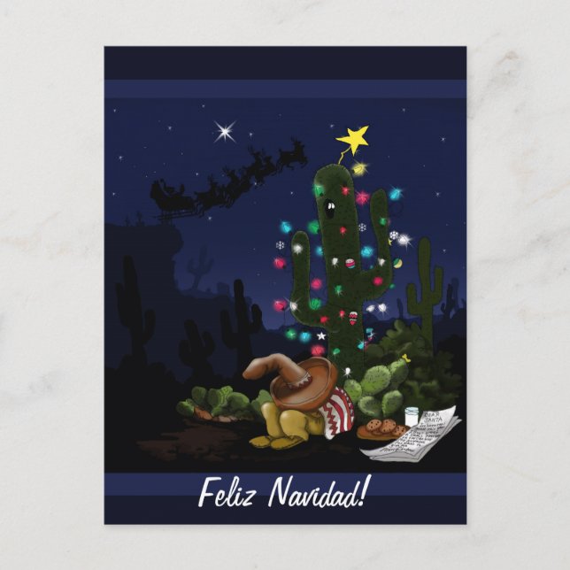 Cartão Postal De Festividades Cartoon de cacto no sudoeste do Natal (Frente)