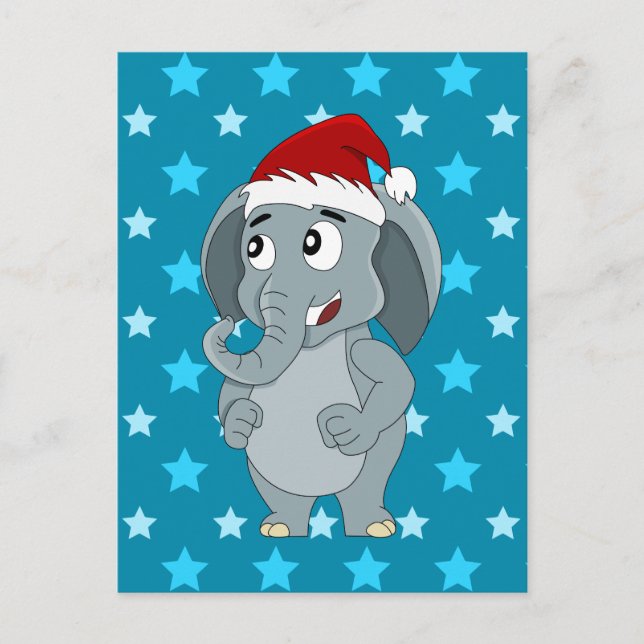 Cartão Postal De Festividades Cartoon de elefante de Natal (Frente)
