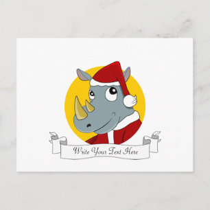 Cartão Postal De Festividades Cartoon de rinoceronte de Natal