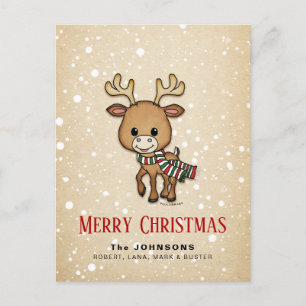 Cartão Postal De Festividades Cartoon Deer de Natal