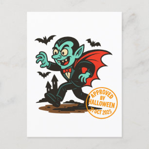 Cartão Postal De Festividades Cartoon Dracula Vampiro - Aprovado pelo Halloween