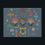 Cartão Postal De Festividades Cartoon Harry Potter Cross-Stitch Collage<br><div class="desc">Check out this adorable cross-stitch graphic featuring little cartoon versions of Ron Weasley, Harry Potter, Hermione Granger, and various magical artifacts from the story: Harry Potter's glasses and lightning bolt icon, Golden Snitch, Sorting Hat, broomsticks, Fawkes the phoenix, magic wands, Triwizard Cup, frogs, Hogwarts Crest and Letter, Goblet of Fire,...</div>