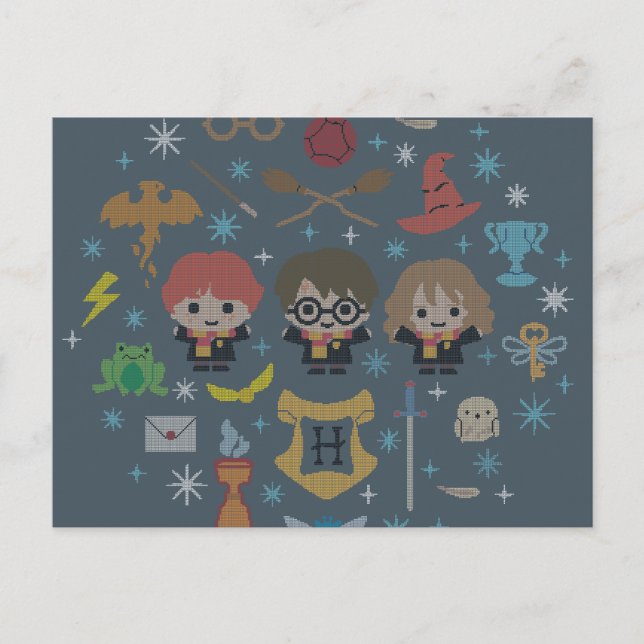 Cartão Postal De Festividades Cartoon Harry Potter Cross-Stitch Collage (Frente)