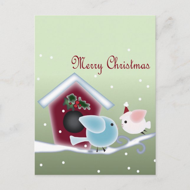 Cartão Postal De Festividades Cartoon mistletoe Love Birds Our First Christmas (Frente)