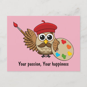 Cartão Postal De Festividades Cartoon Pintor Coruja   Adicionar texto próprio