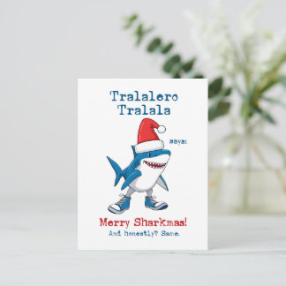 Cartão Postal De Festividades Cartoon Tralalero Tralala Diz Feliz Sharkmas