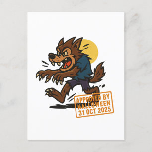 Cartão Postal De Festividades Cartoon Werewolf - Aprovado pelo Halloween
