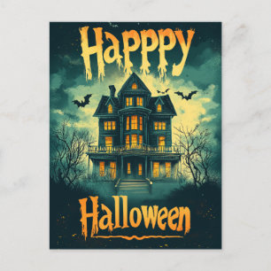 Cartão Postal De Festividades Casa Assombrada Feliz Halloween