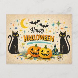 Cartão Postal De Festividades Casa Assombrada Retro Idade Atômica Halloween