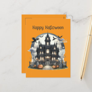 Cartão Postal De Festividades Casa de assombro de Spooky Halloween