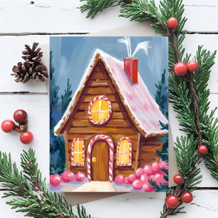 Cartão Postal De Festividades Casa de Biscoito de Natal Rosa