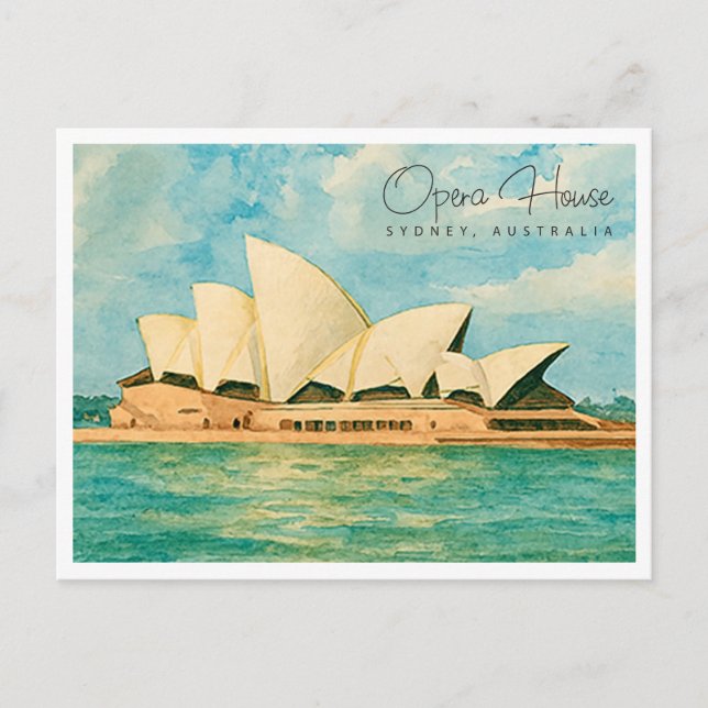 Cartão Postal De Festividades Casa de Ópera de Sydney Aquarela Viagem (Frente)