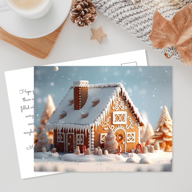 Cartão Postal De Festividades Casa de pão 3D no inverno | Natal (Criador carregado)