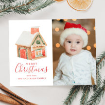 Casa de Pão de Mel em Aquarela Feliz Natal Foto