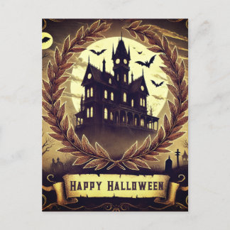 Cartão Postal De Festividades Casa Vitoriana Assombrada Vintage Feliz Halloween