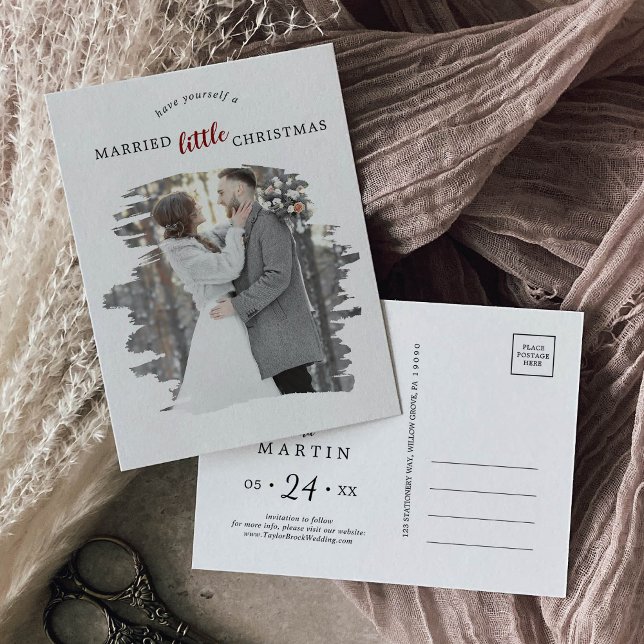 Cartão Postal De Festividades Casado Vermelho Bruto Pequeno Natal Salve a Data (Criador carregado)