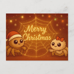 Cartão Postal De Festividades Casal de Aranha de Natal Fofo